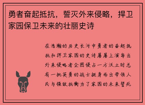 勇者奋起抵抗，誓灭外来侵略，捍卫家园保卫未来的壮丽史诗